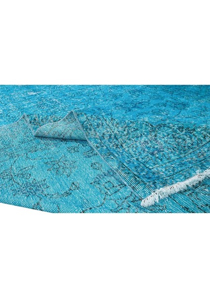 213 x 335 cm Modern Maviye Yeniden Boyanmış El Yapımı Yünlü Halı, El Dokuması Eski Türk Halısı modelleri