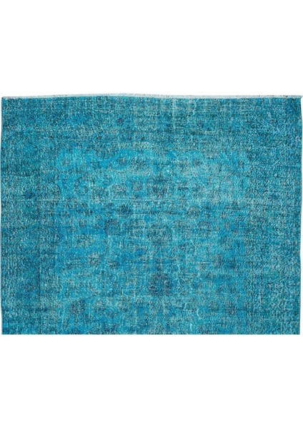 213 x 335 cm Modern Maviye Yeniden Boyanmış El Yapımı Yünlü Halı, El Dokuması Eski Türk Halısı fırsatları