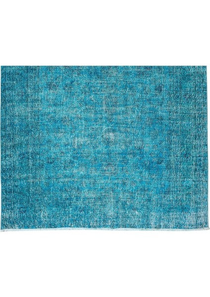 213 x 335 cm Modern Maviye Yeniden Boyanmış El Yapımı Yünlü Halı, El Dokuması Eski Türk Halısı indirimleri