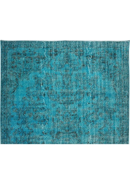 191 x 302 cm El Dokuması Yeniden Boyanmış Eski Türk Halısı, Modern Mavi El Yapımı Yünlü Halı fırsatları