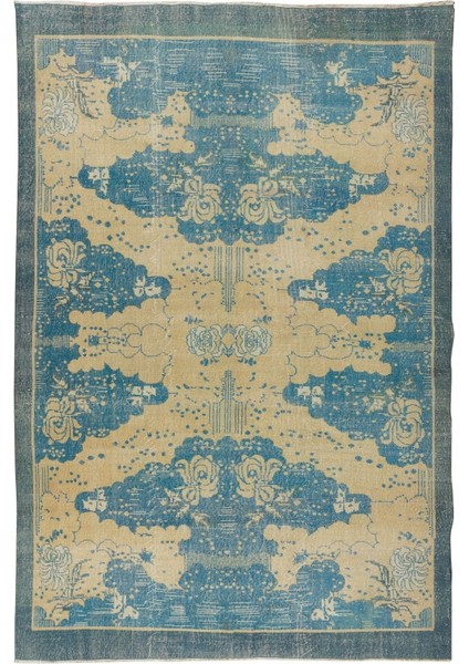 214 x 310 cm Modern Maviye Yeniden Boyanmış El Yapımı Yünlü Halı, El Dokuması Eski Türk Halısı fiyatları