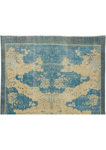 214 x 310 cm Modern Maviye Yeniden Boyanmış El Yapımı Yünlü Halı, El Dokuması Eski Türk Halısı fırsatları
