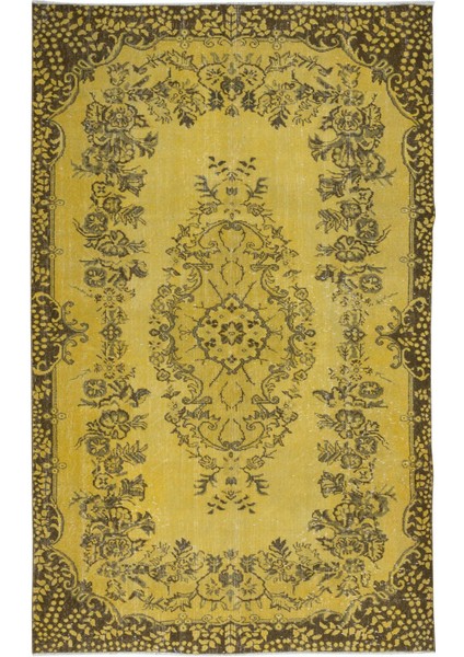 174 x 283 cm Sarı Modern El Düğümlü Halı, Yenilenmiş El Dokuma Halı