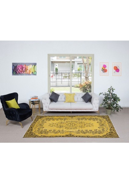 174 x 283 cm Sarı Modern El Düğümlü Halı, Yenilenmiş El Dokuma Halı fiyatları