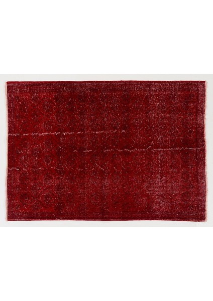 (142 x 200 cm ) Kırmızı Renkli Hafif Çiçek Desenli El Dokuması Anadolu Halısı, Yeniden Boyanmış Halı indirimleri
