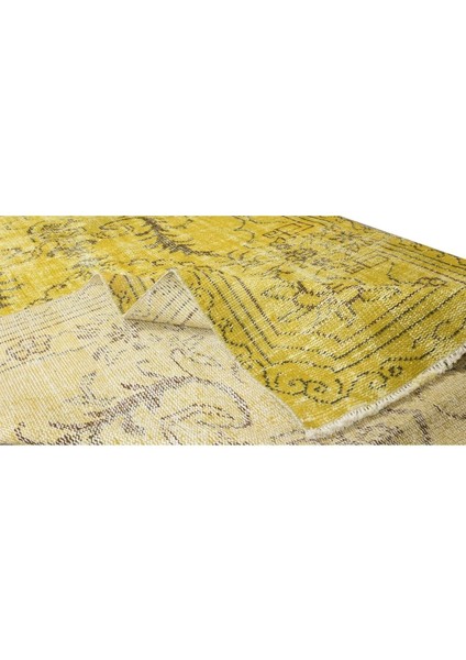 155 x 276 cm El Dokuması Yeniden Boyanmış Eski Türk Halısı, Modern Sarı El Yapımı Yünlü Halı modelleri