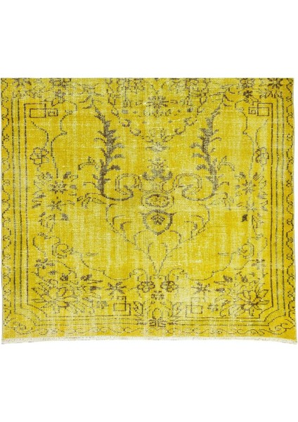 155 x 276 cm El Dokuması Yeniden Boyanmış Eski Türk Halısı, Modern Sarı El Yapımı Yünlü Halı indirimleri