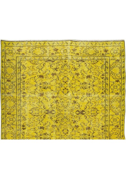 170 x 273 cm El Dokuması Eski Yeniden Boyanmış Eski Türk Halısı, Modern Sarı El Yapımı Yünlü Halı fiyatları