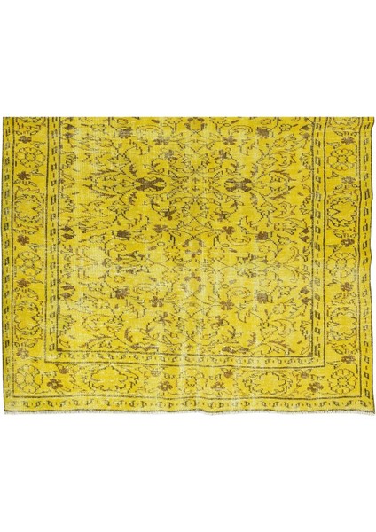 170 x 273 cm El Dokuması Eski Yeniden Boyanmış Eski Türk Halısı, Modern Sarı El Yapımı Yünlü Halı modelleri