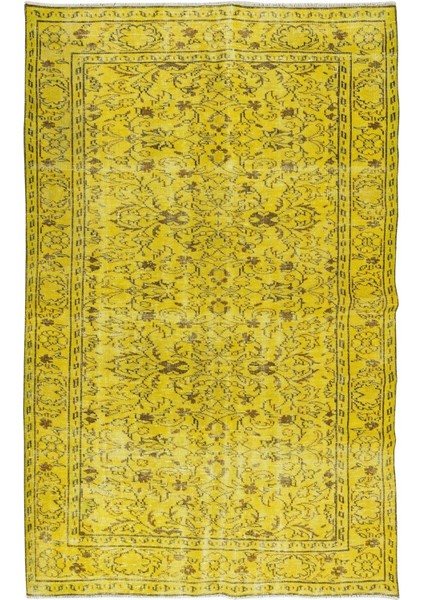 170 x 273 cm El Dokuması Eski Yeniden Boyanmış Eski Türk Halısı, Modern Sarı El Yapımı Yünlü Halı indirimleri
