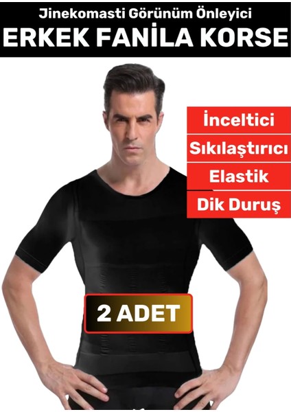 Özel Üretim Jinekomasti Dik Duruş Göbek Elastik Erkek Fanila Korse 2 Adet