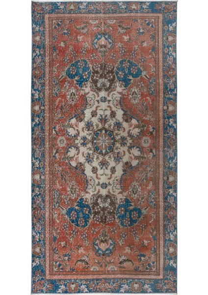 132 x 257 cm Madalyon Desenli Geleneksel Halı, El Yapımı Türk Halısı, Yaklaşık 1960, Yün Zemin Örtüsü