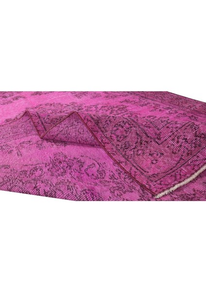170 x 251 cm El Dokuması Yeniden Boyanmış Eski Türk Halısı, Modern Pembe El Yapımı Yünlü Halı modelleri