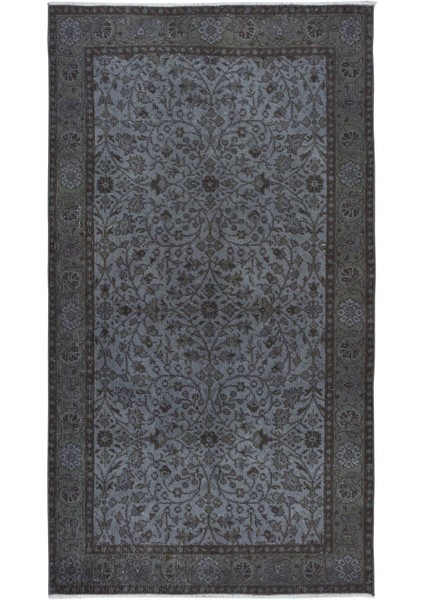 119 x 213 cm Koyu Gri Tonlarda Yenilenmiş El Dokuması Halı, Modern Alan Halısı