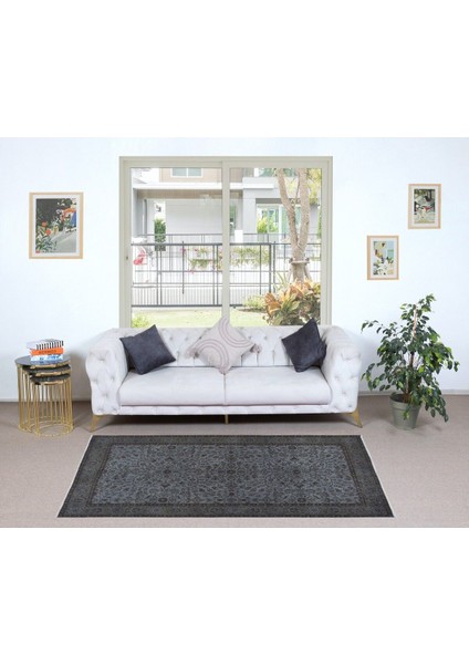 119 x 213 cm Koyu Gri Tonlarda Yenilenmiş El Dokuması Halı, Modern Alan Halısı fiyatları