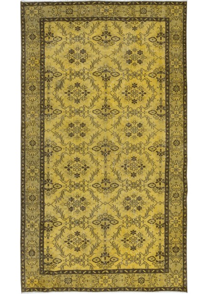 164 x 274 cm El Dokuma Modern Halı, El Düğümlü Sarı Yenilenmiş Türk Halısı