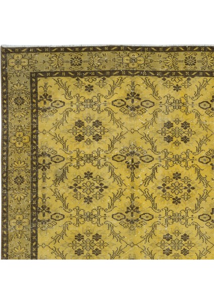 164 x 274 cm El Dokuma Modern Halı, El Düğümlü Sarı Yenilenmiş Türk Halısı