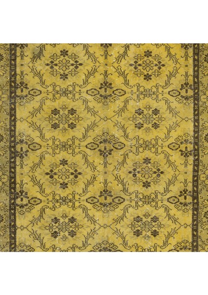 164 x 274 cm El Dokuma Modern Halı, El Düğümlü Sarı Yenilenmiş Türk Halısı