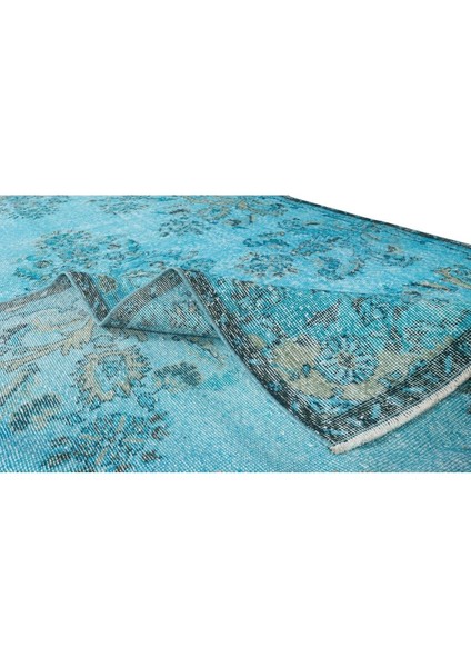 184 x 313 cm El Dokuması Yeniden Boyanmış Eski Türk Halısı, Modern Mavi El Yapımı Yünlü Halı modelleri