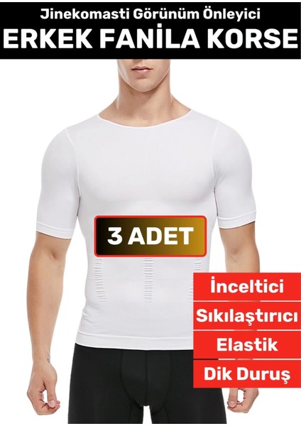 Özel Üretim Jinekomasti Dik Duruş Göbek Elastik Erkek Fanila Korse 3 Adet