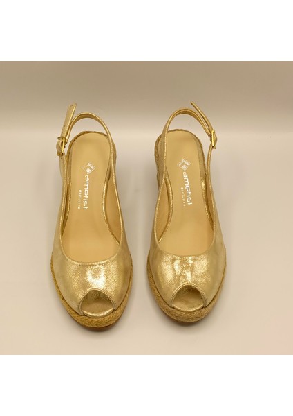 Terre Gold Deri Dolgu Topuk Sandalet modelleri