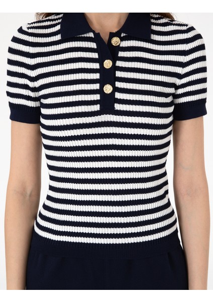 Kadın Lacivert Slim Fit Triko Tişört 50301182-VR033