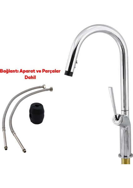 Kaliteli Lüks Spiral Hortumlu Çıkar Başlık Eyve Su Çeşme Banyo Lavabo Mutfak Bataryası 360° Musluk