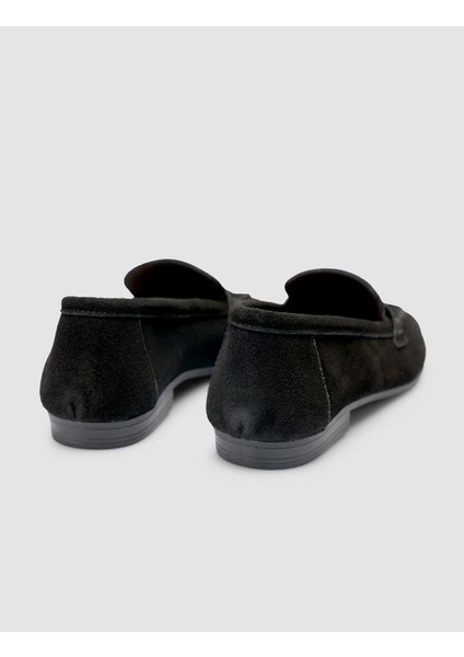 %100 Hakiki Deri Siyah Süet Kadın Loafer