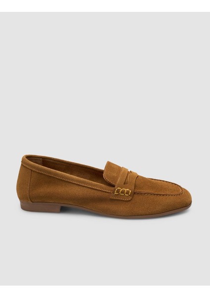 %100 Hakiki Deri Taba Süet Kadın Loafer