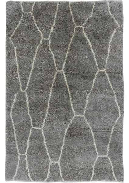 122 x 183 cm Gri Modern Fas Tülü Halısı, Doğal Boyanmamış Yün, Berber Halı