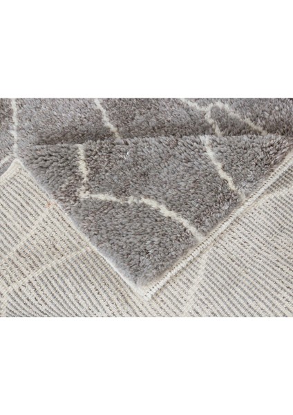122 x 183 cm Gri Modern Fas Tülü Halısı, Doğal Boyanmamış Yün, Berber Halı