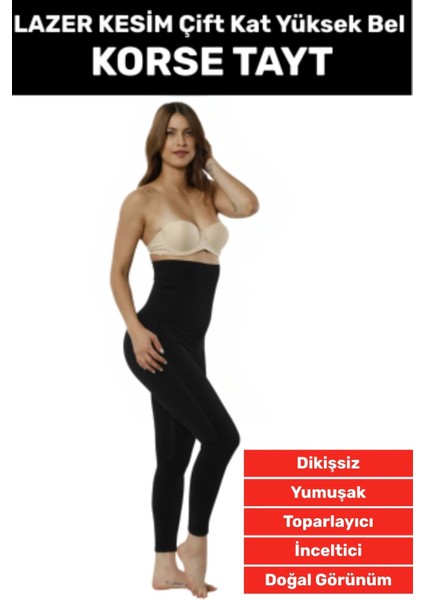 Özel Seri Doğal Görünüm Çift Kat Bel Vücut Lazer Kesim Yüksek Bel Korse Tayt
