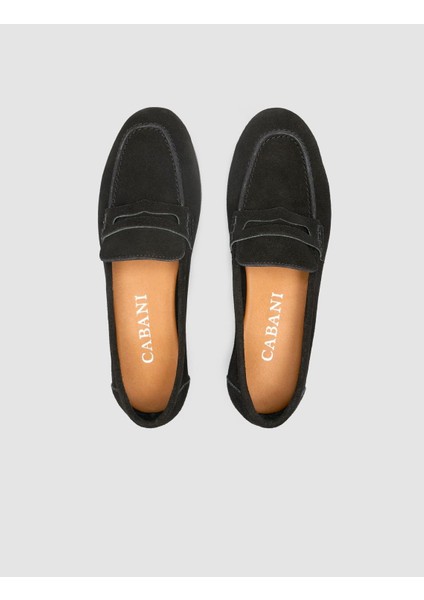 %100 Hakiki Deri Siyah Süet Kadın Loafer