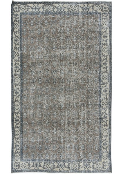 152 x 253 cm Eski El Yapımı Türk Işi Halı, El Dokuma Kahverengi Halı