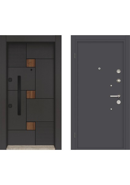 Laminoks Seri Çift Renk Çelik Kapı BY-1612 Sağ Açılım