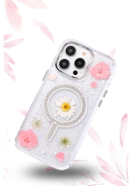 Apple iPhone 15 Pro Max Flower Magsafe Kapak - Sarı Gnzrz