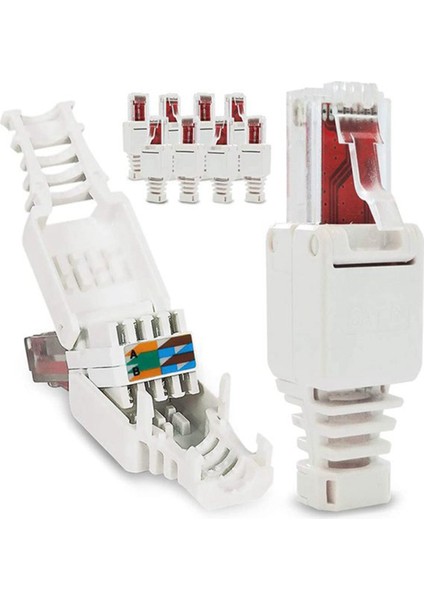 20 x Ağ Fişi Aletsiz RJ45 Cat6 Lan Utp Kablo Fişi Aletsiz Cat5 Cat7 Kurulum Kablosu Yama Kablosu Aracı (Yurt Dışından)