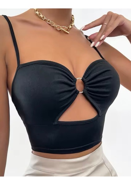 Aksesuarlı Şık Crop Büstiyer T-Shirt