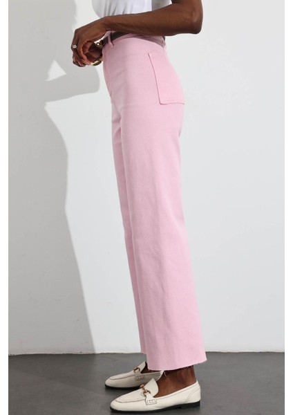 Pembe Yüksek Bel Kesik Paça Wide Leg Jean