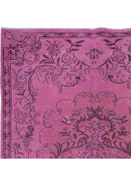 181 x 300 cm , Pembe El Yapımı Halı, Yenilenmiş Yün ve Pamuktan Yapılmış Eski Türk Halısı