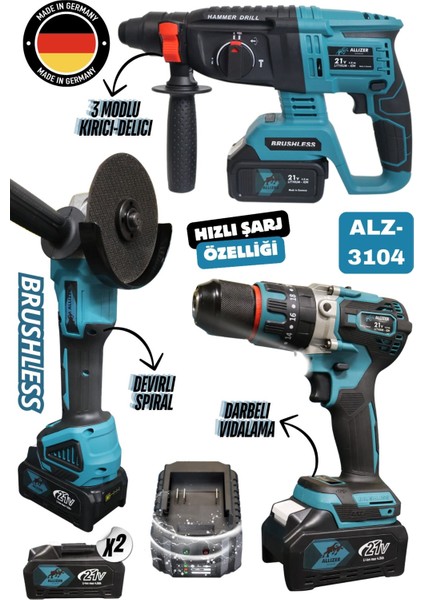 Allizer 3 Lü Set Mavi Hilti - Spiral - Vidalama
