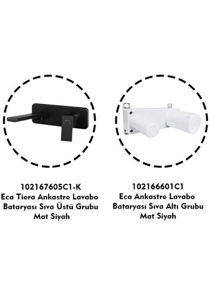 Tiera Ankastre Lavabo Bataryası Mat Siyah Set (102167605C1-K+102166601C1)