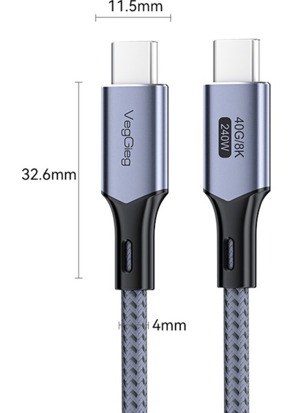 USB 4.0 E-Mark 240W 40GBPS Thunderbolt 4 8k 60Hz Type-C Görüntü Hızlı Şarj ve Data Kablosu 50 cm