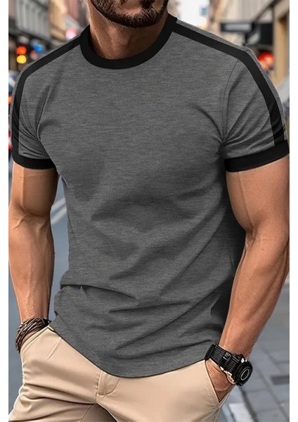 Lima Slim Fit Likralı Esnek Omuz ve Kol Şeritli Erkek Tshirt