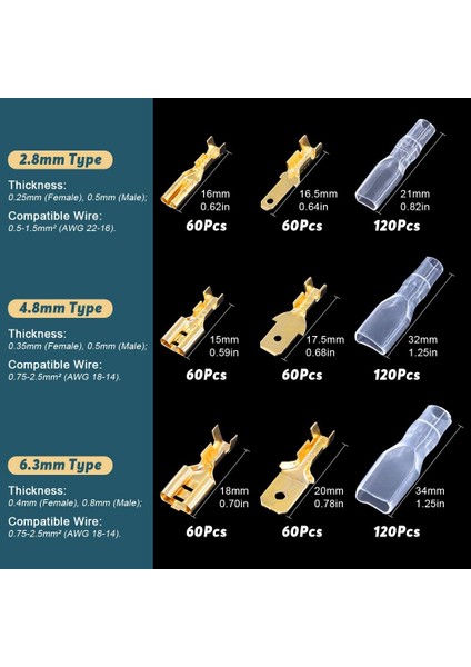 720 Parça 2.8 / 4.8 / 6.3mm Erkek ve Dişi Hızlı Sıkma Terminal Blokları Yalıtım Kılıflı Kombinasyon Kiti (Yurt Dışından) indirimleri