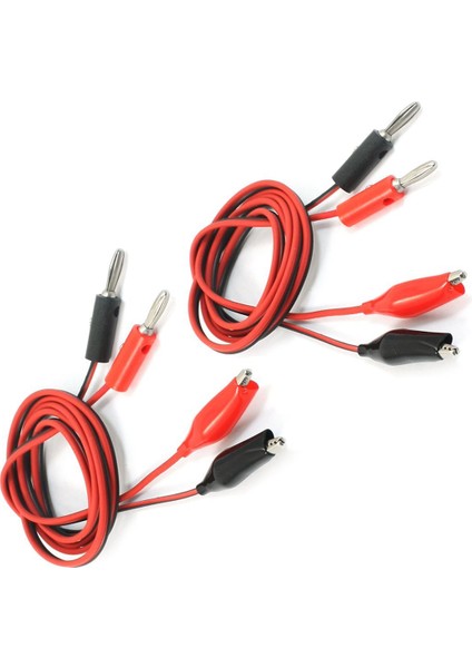 2 Adet Timsah Klipsi - Banana Plug Multimetre Test Ucu Siyah Kırmızı 1m (Yurt Dışından)