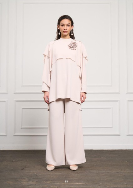 Nuss 1058 Tül Detaylı Pantolonlu Takım