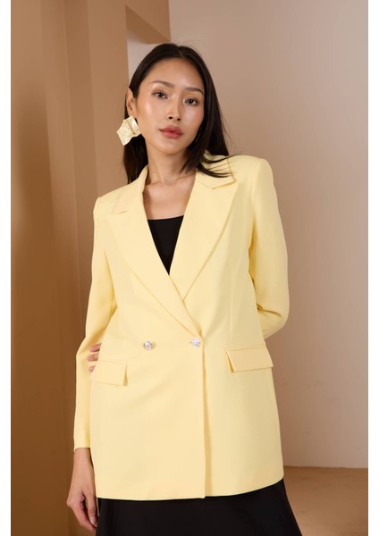 Sarı Oversize Dokuma Blazer Ceket