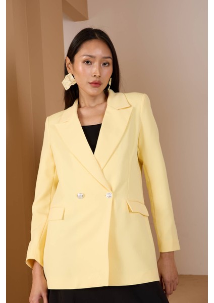 Sarı Oversize Dokuma Blazer Ceket