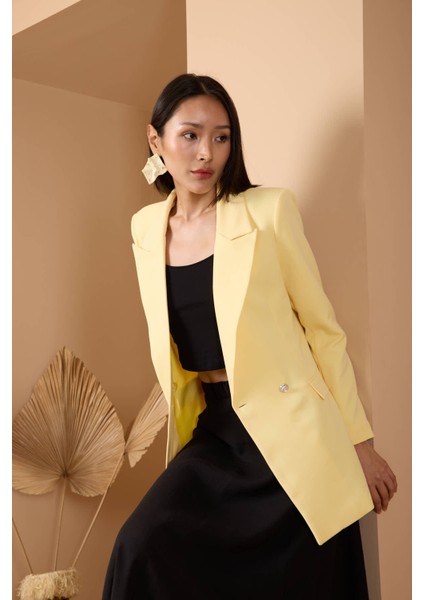 Sarı Oversize Dokuma Blazer Ceket